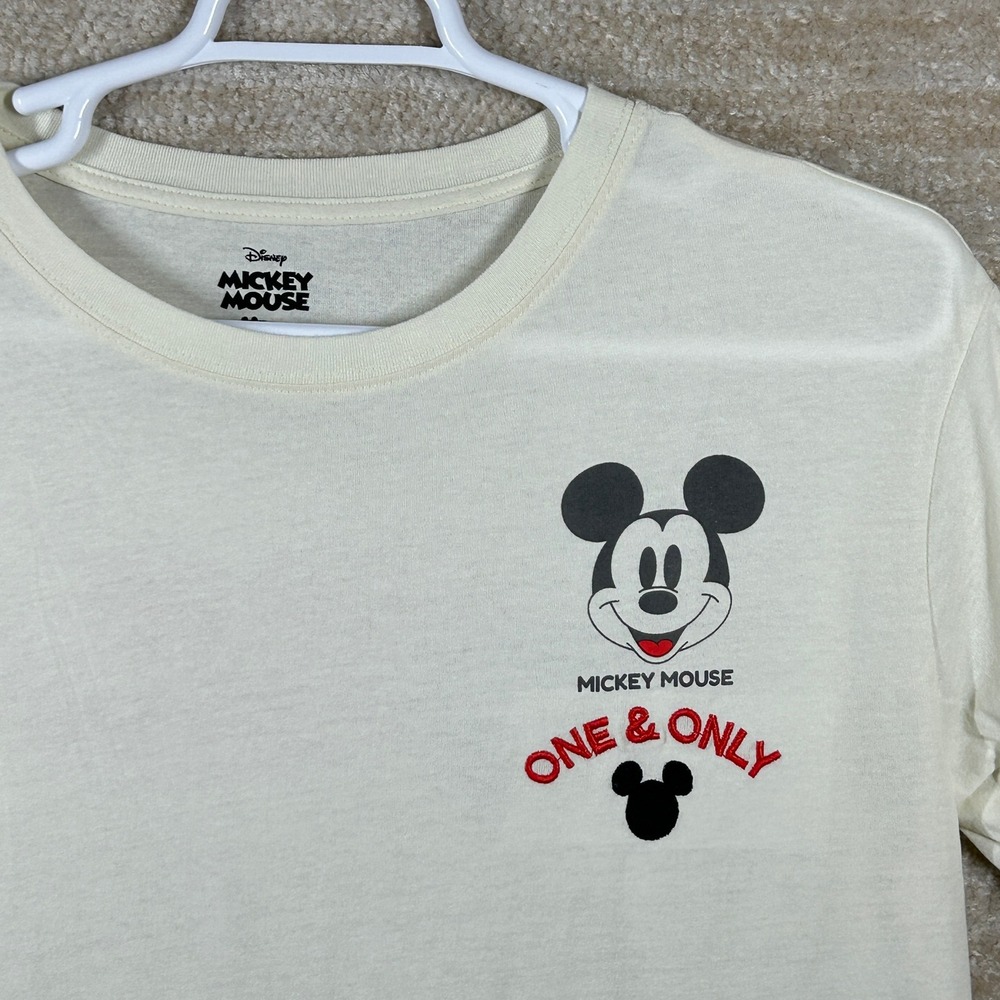 Disney Mens Mickey Mouse One & Only Embroidered Graphic Tee Cream L Large